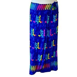 Sarong Wrap Skirt Multicolor Sea Turtle Pattern on Royal Blue Beach Swim 32 - 38